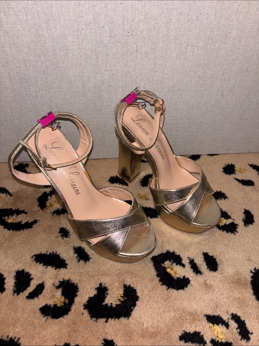 Lauren Lorraine Gold Metallic Platform Sandals with Ankle Strap